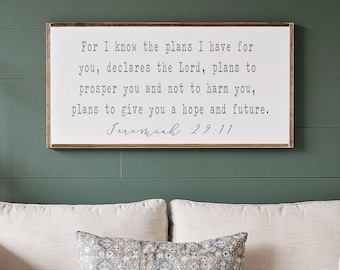 Bible Verse Wall Art | For I Know The Plans I Have For You Sign  | Scripture Decor | Jeremiah 29 11 | Wood Sign | Scripture Wall Art | 051