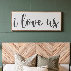 I Love Us Wood Sign: Farmhouse Bedroom Decor | 548