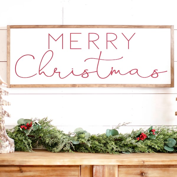 Rustic Wood Framed Merry Christmas Sign: Farmhouse Holiday Decor | 619