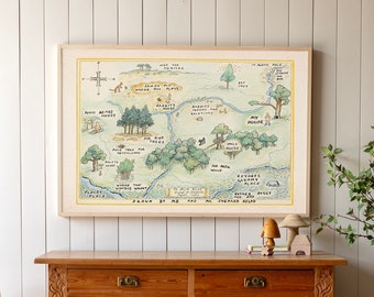 100 Acre Woods Map | Nursery Sign | Winnie the Pooh Nursery | Framed Wood Signs | Horizontal Sign | 100 Acre Woods Sign | 154