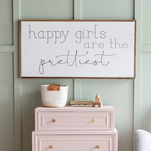 Girls Room Sign | Happy Girls are the Prettiest Sign | Happy Girls Sign| Framed Wood Signs | Signs for Home | Home Decor Sign