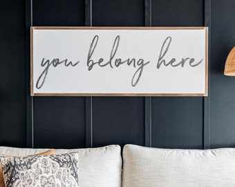 Living Room Wall Decor | You Belong Here Wood Sign | Family Room Sign | Inspirational Sign |  Living Room Wall Art | Entryway Sign | 390