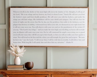 Psalm 91 Sign: Christian Scripture Wooden Wall Decor | 004