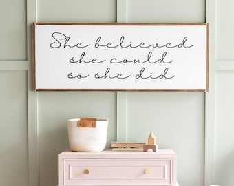 Girls Room Wall Decor | She Believed She Could So She Did Sign | Girls Room Wall Art | Teenage Girl Wall Decor | Framed Wood Signs