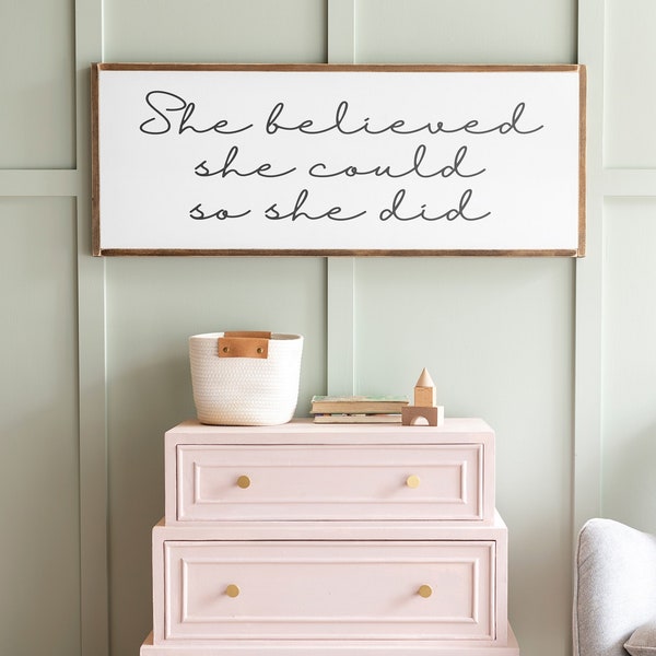 Girls Room Wall Decor | She Believed She Could So She Did Sign | Girls Room Wall Art | Teenage Girl Wall Decor | Framed Wood Signs