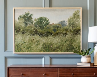 Vintage pintura al óleo impresión flor campo pared arte / vintage verano paisaje pared arte / campo de flores arte / arte botánico de flores silvestres / 563
