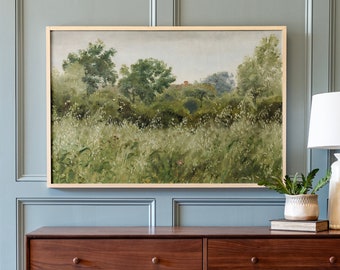 Vintage Oil Painting Print Flower Field Wall Art | Vintage Summer Landscape Wall Art | Field Of Flowers Art | Botanical Wildflower Art | 563