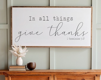 In All Things Give Thanks Scripture Sign | Framed Fall Wall Decor | 031