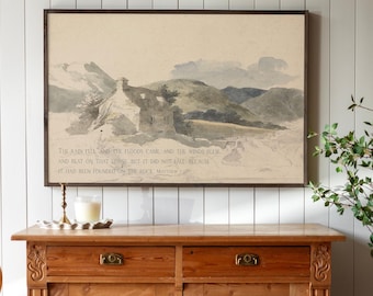 Matthew 7 Scripture Art: Vintage Christian House Built On The Rock Sign | 201