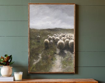 Sheep In A Meadow Sign | Living Room Wood Sign | Sheep Wall Art | Framed Wood Signs | Extra Large Art | Framed Painting | 240