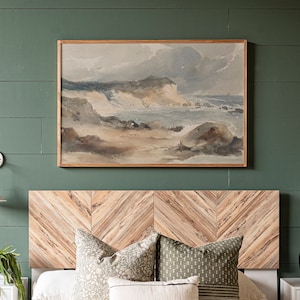 Beach Abstract Art | Vintage Ocean Scene Art Print | Extra Large Beach Decor | Large Vintage Abstract Beach Sign | Framed Vintage Art | 408