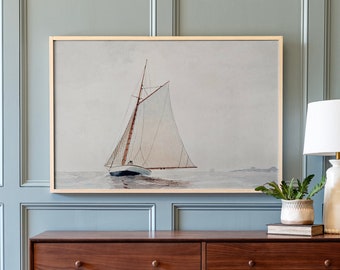 Vintage Sailboat Scene Art Print on Wood - Beach Wall Decor | 144