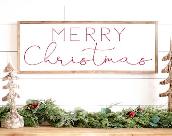 Rustic Wood Framed Merry Christmas Sign: Farmhouse Holiday Decor | 619