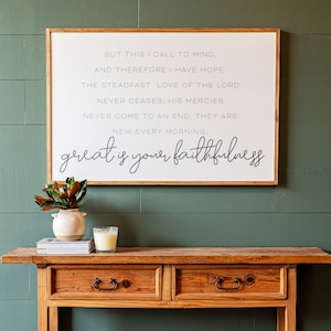 Great Is Thy Faithfulness Sign | Scripture Wall Decor | Christian Wall Decor | Living Room Wall Decor | Large Horizontal Sign | 131
