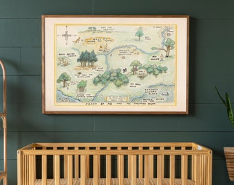 100 Acre Woods Map | Nursery Sign | Winnie the Pooh Nursery | Framed Wood Signs | Horizontal Sign | 100 Acre Woods Sign | 154