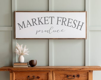 Market Fresh Produce Sign | Wooden Kitchen Sign | Kitchen Sign Wood | Large Kitchen Sign | Framed Wood Signs | Signs for Home | 006