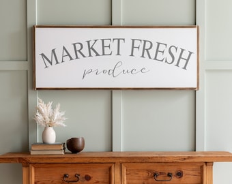 Market Fresh Produce Sign: Framed Wooden Kitchen Decor | 006