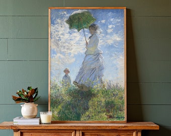 Woman With A Parasol | Living Room Wood Sign | Monet Painting | Monet Wall Art | Framed Wood Signs | Large Art | Monet Painting Framed | 237