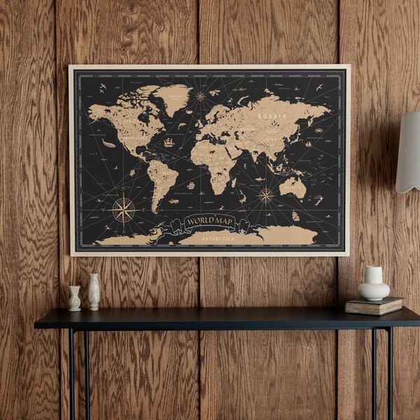 World Map Wall Art | Framed Map Art | Home School Wall Decor | Unique World Map Art  | 153