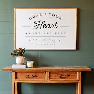 Guard Your Heart Sign | Bedroom Wall Decor | Living Room Sign | Framed Wood Sign | Large Horizontal Sign | Home Decor Sign | 322