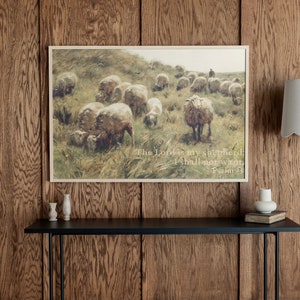 The Lord Is My Shepherd | Scripture Wall Art | Psalm 23 On Vintage Sheep Pasture Art | Vintage Scripture Art | 205