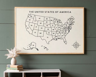 US Map Wall Art | Framed USA Map | Home School Wall Decor | 157