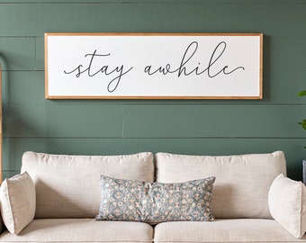 Stay Awhile Sign | Stay Awhile Wood Sign | Living Room Signs | Living Room Wall Decor | Entryway Wood Sign | Wooden Signs | 391