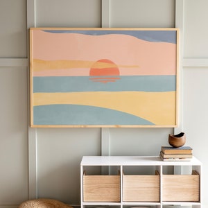 Boho Beach Sunset Art | Framed Girls Room Modern Sunset Art | Mid Century Beach Art | Girls Room Sunset Art | Framed Modern Beach Art | 493