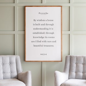 By Wisdom a House is Built Sign | Proverbs 24 Wood Sign | Large Framed Wood | Scripture Sign | By Wisdom a House is Built Wood Sign | 138