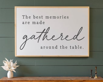 The Best Memories Are Made Gathered Around The Table Sign | Dining Room Wall Decor | Farmhouse Wall Decor | Horizontal Sign | 328