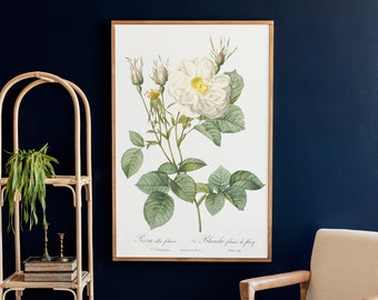 White Roses Botanical Print: Framed Wood Sign Wall Art | 246