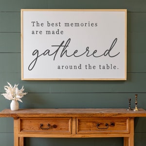 The Best Memories Are Made Gathered Around The Table Sign | Dining Room Wall Decor | Farmhouse Wall Decor | Horizontal Sign | 328