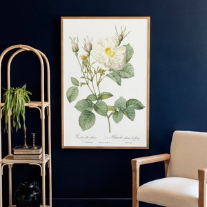 White Roses Print Wall Art | Living Room Wall Art | Botanical Wall Art | Framed Wood Signs | Extra Large Art | White Rose Wall Decor | 246