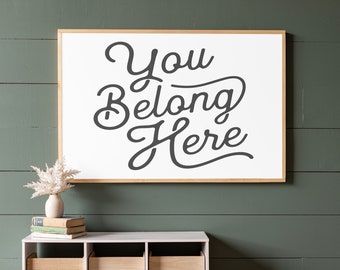 You Belong Here Sign | Bedroom Wall Decor | Living Room Sign | Framed Wood Sign | Kids Room Decor | Horizontal Sign | Home Decor Sign | 314