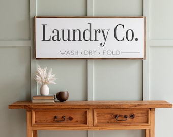 Laundry Co. Framed Wood Sign: Wash Dry Fold Decor | 032