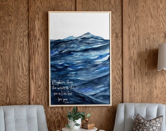 Watercolor Waves Wood Sign: Psalm 93 Coastal Wall Art | 264