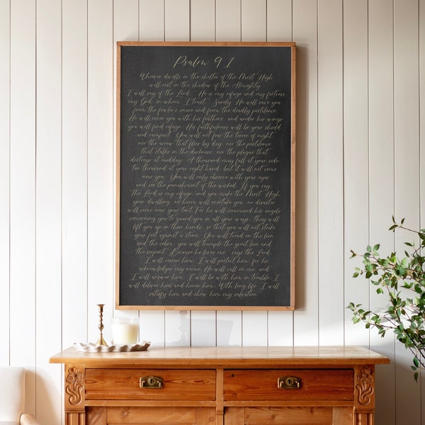 Letrero de madera con versículo del Salmo 91: Decoración cristiana para el hogar / 125