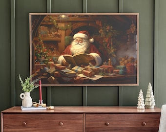 Vintage Santa Wall Decor | Santa Claus Christmas Wall Art | Vintage Christmas Art Framed Holiday Decor | 522