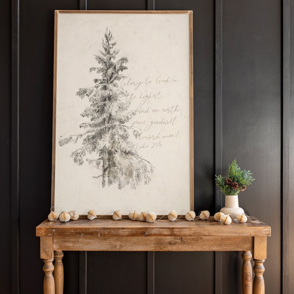 Christmas Tree Art With Scripture | Peace On Earth | Luke 2:14 Wall Art | Glory To God In The Highest | 526