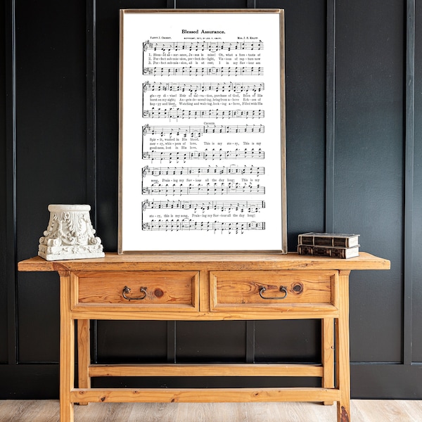 Blessed Assurance Hymn Sheet Music Wood Sign | Framed Home Decor | 274