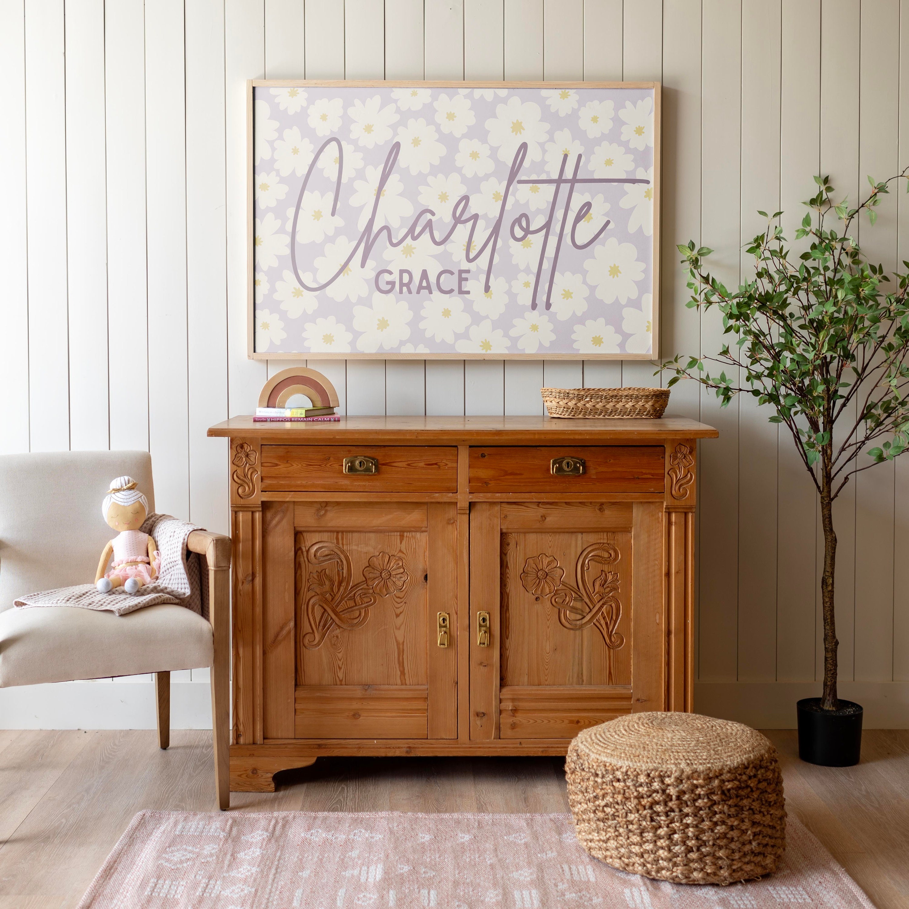 Framed Wood Nursery Name Sign: Floral Baby Room Decor - Etsy