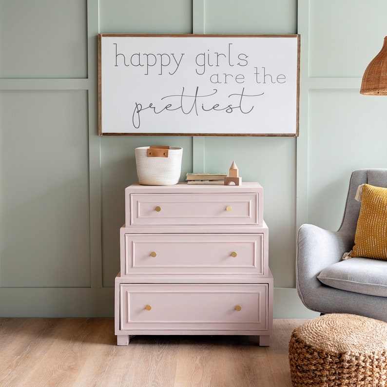 Girls Room Sign Happy Girls are the Prettiest Sign Happy Girls Sign Framed Wood Signs Signs for Home Home Decor Sign image 1