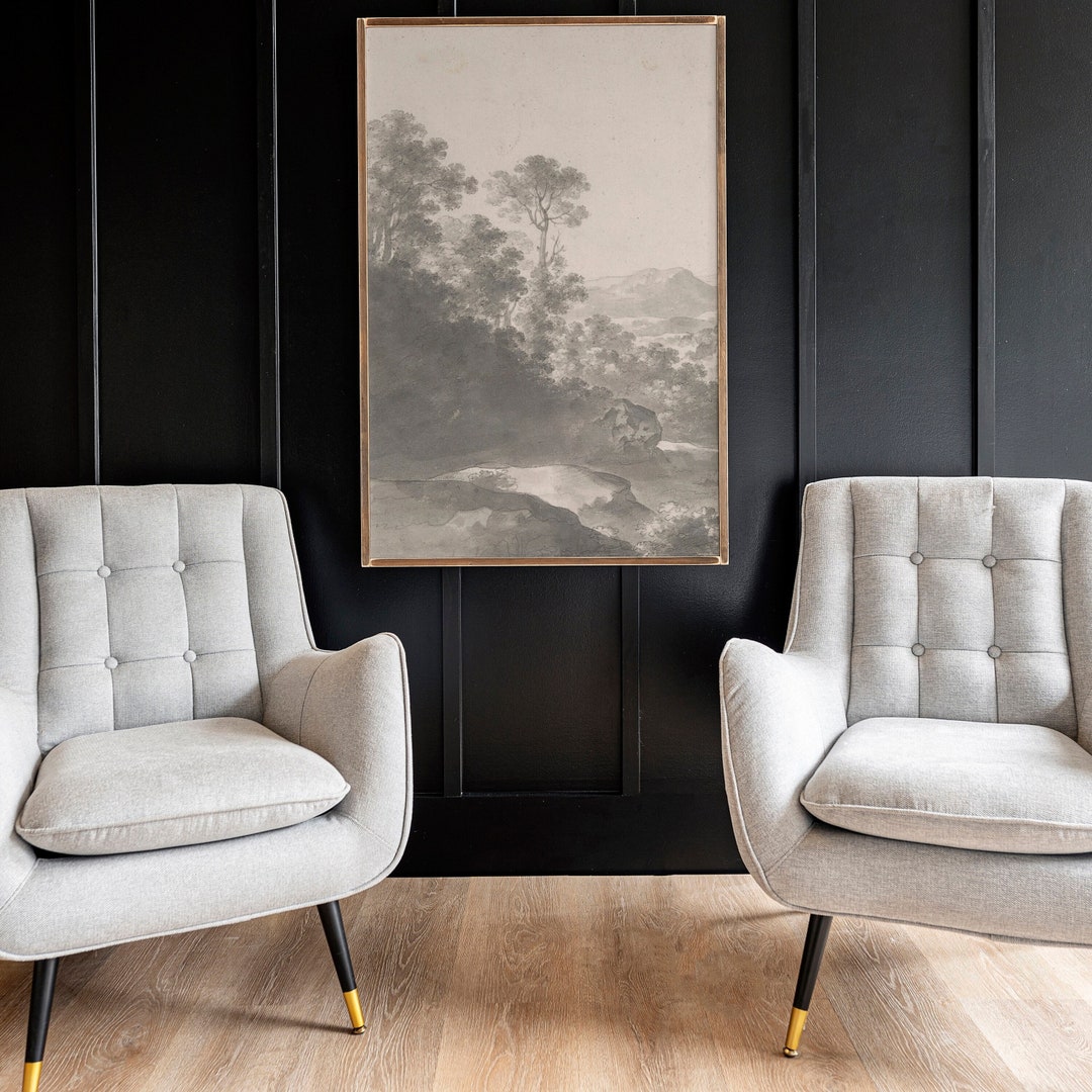 Black and White Vintage Art Nature Scene Neutral Vintage Art Wood Sign