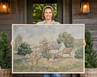 Vintage Landscape Canvas Art Print | Cottagecore Floral Spring Wall Art | FC770