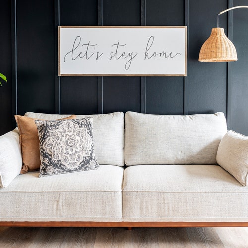 Panneau en bois Restons à la maison : décoration murale de salon | 007