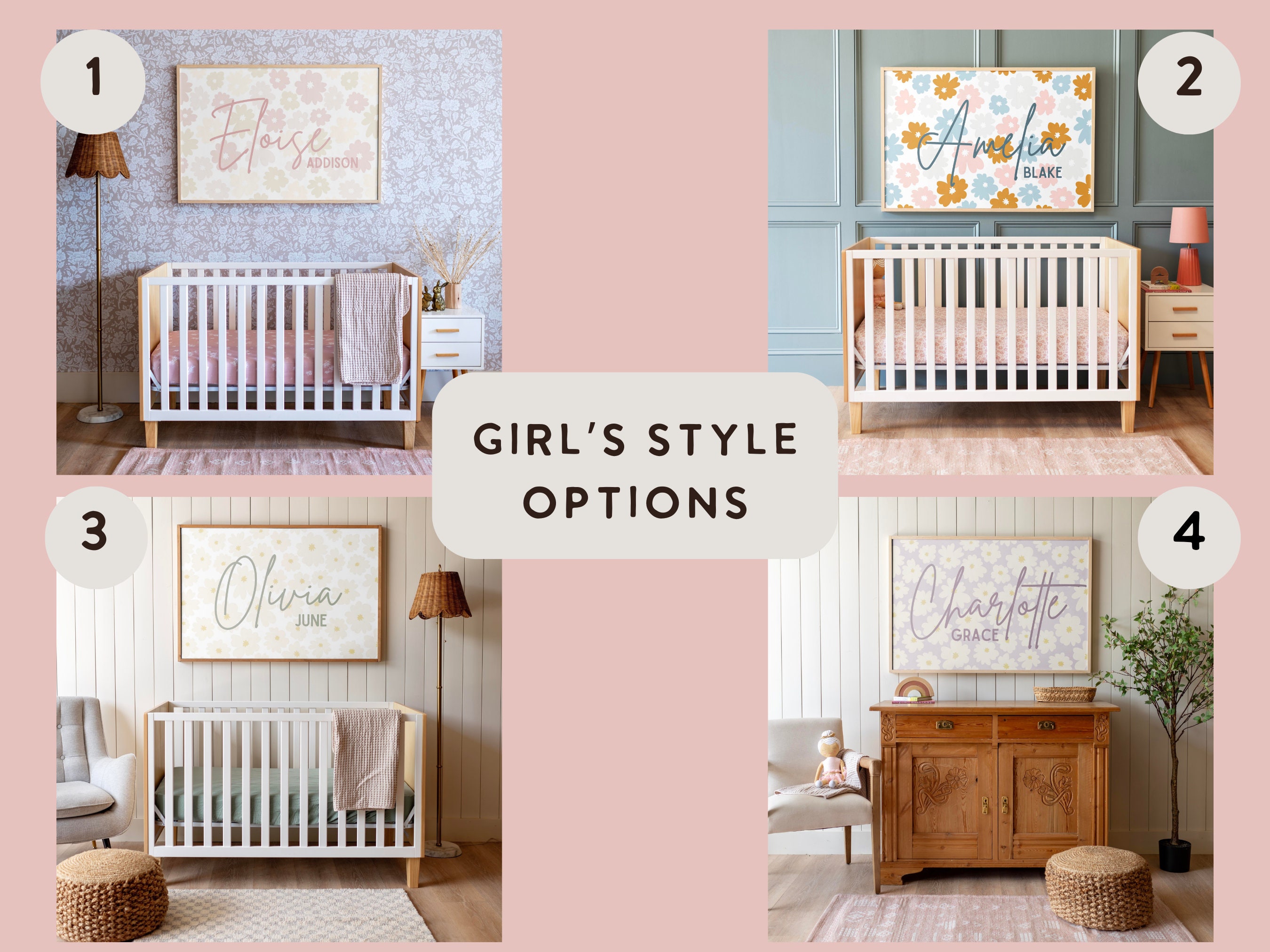Framed Wood Nursery Name Sign: Floral Baby Room Decor - Etsy