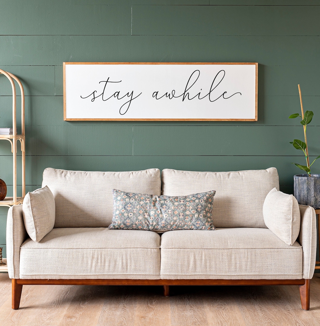 "Stay Awhile" Farmhouse Wood Sign By Flowershave357 - Rustic Home Decor Wall Plaque In 3 Sizes - View #5