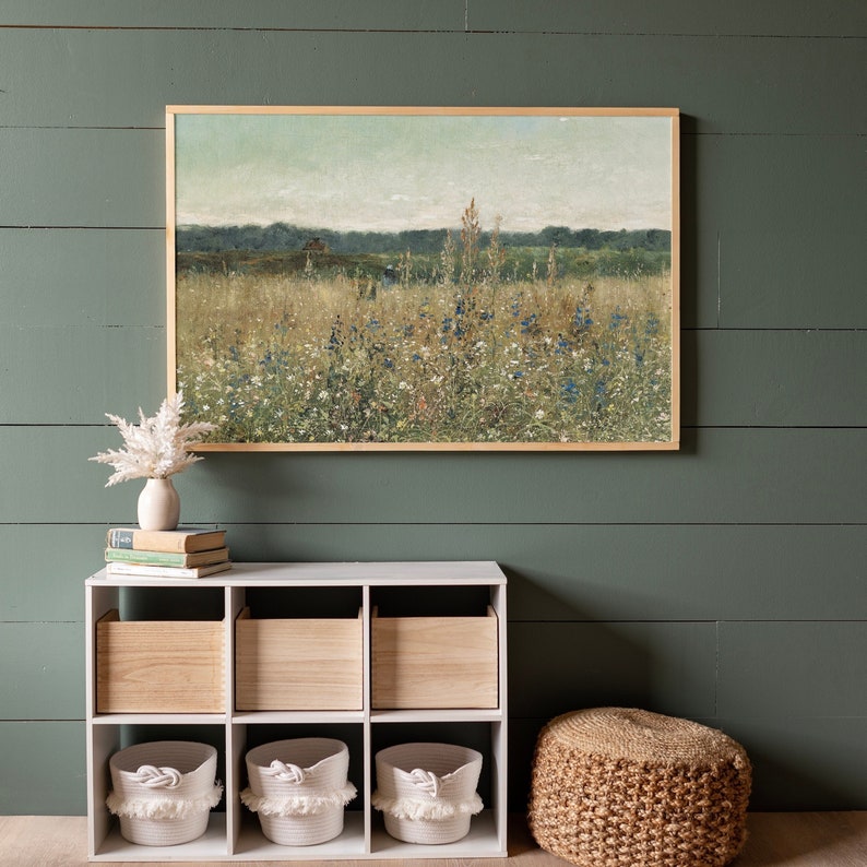 Vintage Wildflower Field Wall Art Field Of Flowers Art Botanical Wildflower Art 167 image 1