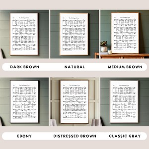 May include: Framed sheet music print of "The Old Rugged Cross" in six different frame styles: dark brown, natural, medium brown, ebony, distressed brown, and classic gray. The sheet music is printed on a white background.