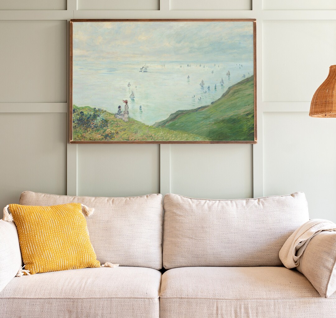 Cliffs at Pourville Wall Art Living Room Wood Sign Cliffs Painting